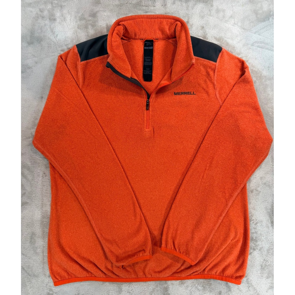 Merrell Mens 1/4 Quarter Zip Pullover Fleece Sweater Orange Medium